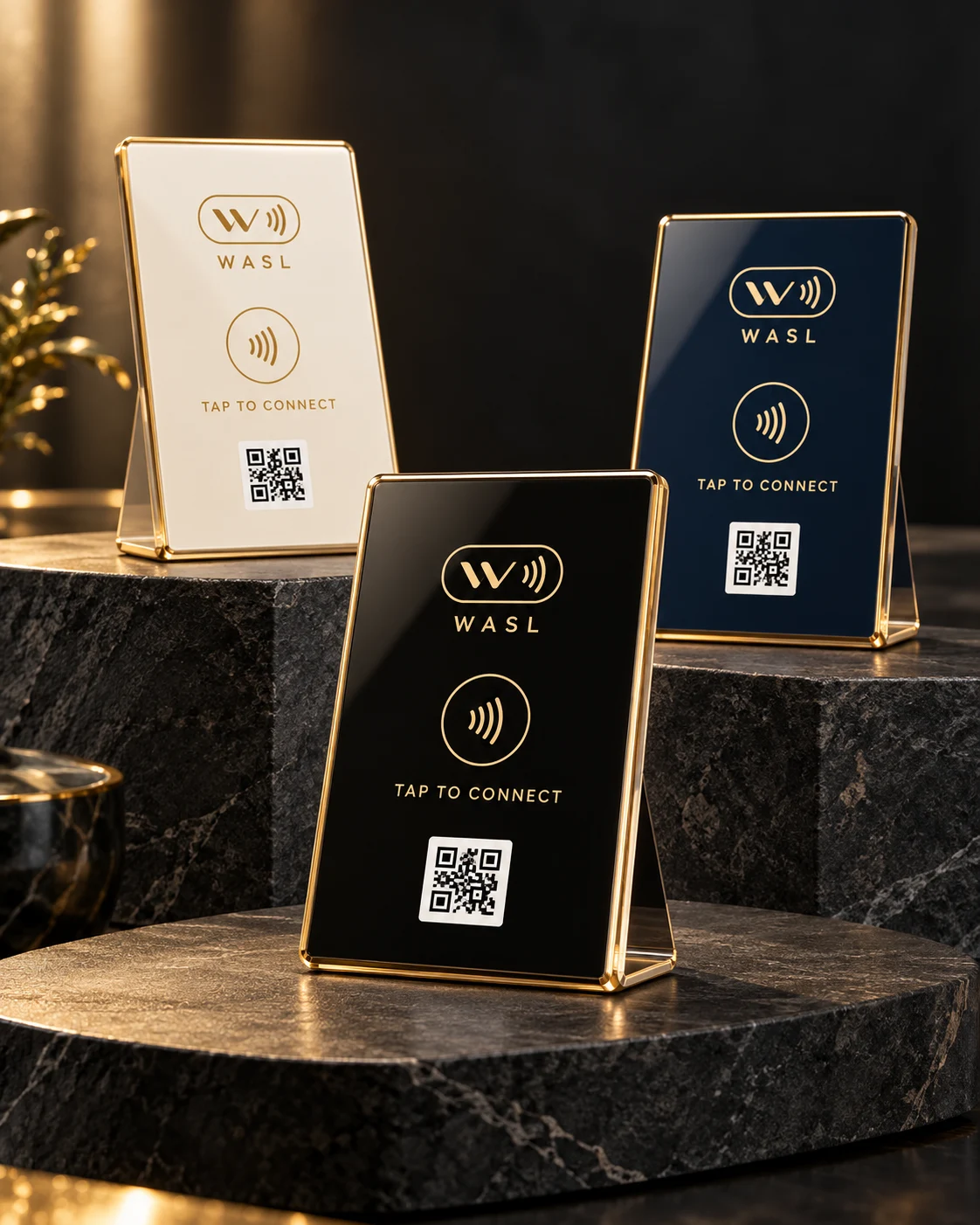 ستاندات WASL بالأسود والكحلي والعاجي مع تفاصيل ذهبية